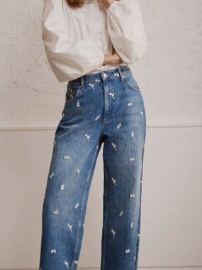 Mint Velvet Indigo Embroidered Floral Relaxed Jeans
